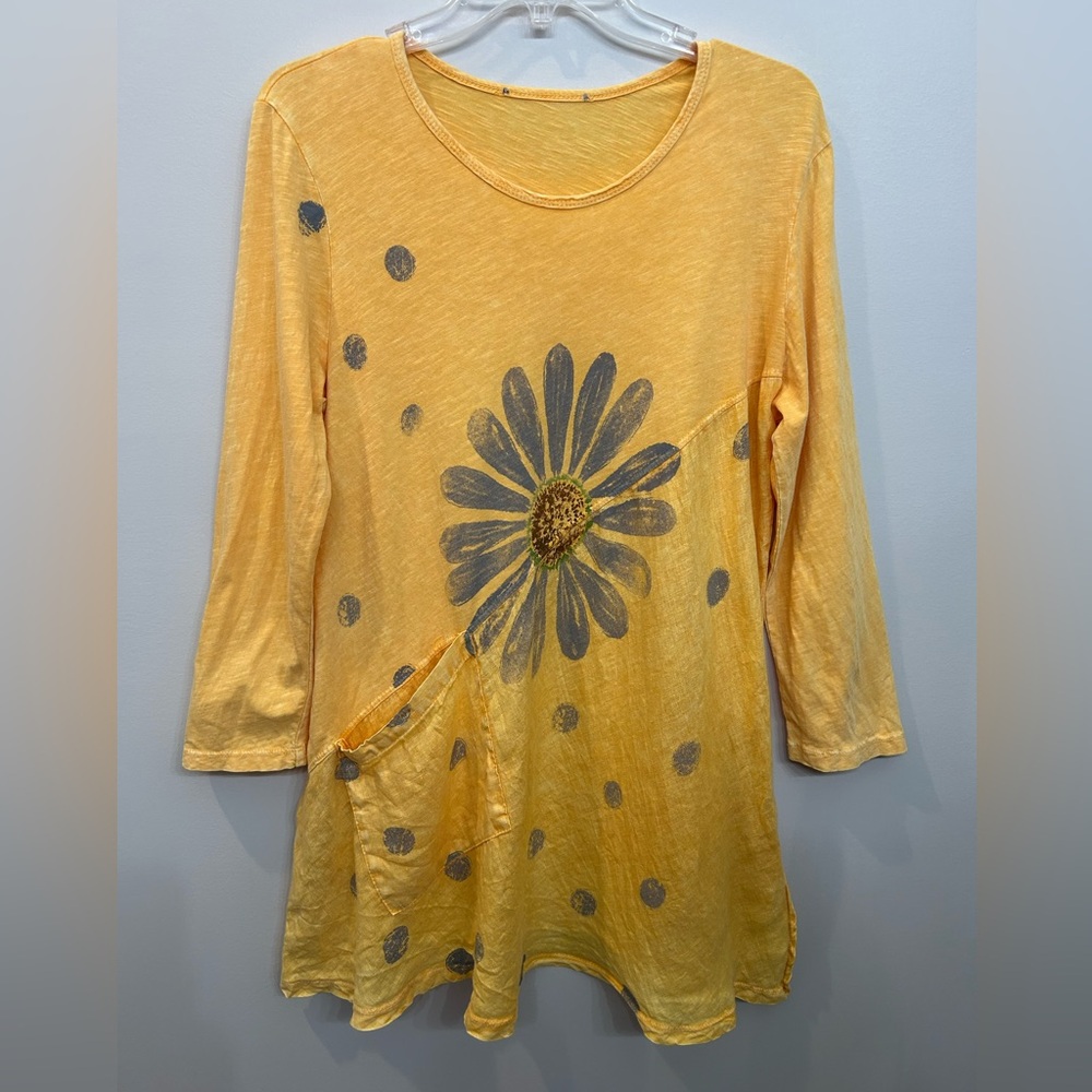 Jess & Jane Women's Happy Days Mineral Washed Ribbed Cotton Tunic Size M Yellow